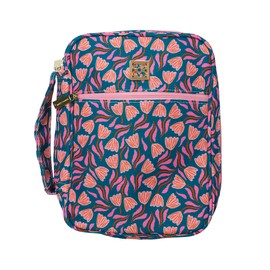 Mary Square Whimsical Blue and Pink Garden Floral Path 10 x 9 Canvas Zippered Bible or Book Cover with Handle