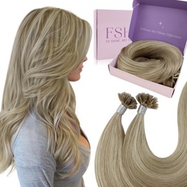 fshine U Tip Extensions Hair 14inch 50g Human Hair Extensions Color 16 Golden Blonde Highlight 22 Blonde Extensions Remy Hair Keratin Extensions Utip Hair Extensions Natural Hair Straight Extensions