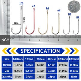 Aberdeen Hook Kit - 150pcs Long Shank Fishing Hooks Offset Hooks Live Bait Hooks Light Wire Fish Hook High Carbon Steel Freshwater Fishing Tackle for Crappie Panfish