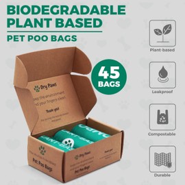 Dry Paws - Eco-Friendly Poop Bags - Triple-Thick Leakproof - Compostable Dog Poop Bags - Biodegradable Pet Waste Bags - Easy Tear Poop Bags for Dogs - 45 Bags