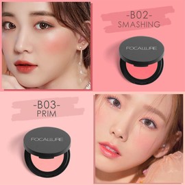 FOCALLURE Silky Face Pressed Blush,High Pigment Mineral Blusher,Create a Fade-free Flawless Finish and Give your Skin a Natural Glow,Lightweight Facial Blusher Makeup,PRIM