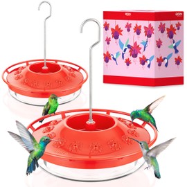 iBorn Hummingbird Feeders for Outdoors Hanging,Bee Proof Hummingbird Feeder with 14 Feeding Ports,13 OZ Saucer Humming Bird Feeders with Ant Moat,Ant Proof No Leak,Easy to Clean and Refill,2 Pack,Red