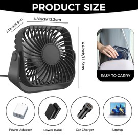 Jsdoin USB Fan USB Desk Small Desktop Cooling Mini Personal, 3 Speeds Desk Desktop Cooling Fan 360° Rotation Adjustment, Strong Wind Small Powerful for Office,Home,Outdoor (Black)