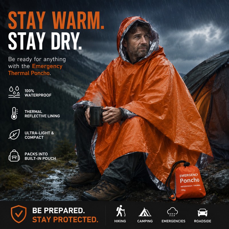 Emergency Rain Poncho for Outdoor Use – Waterproof Thermal Cover