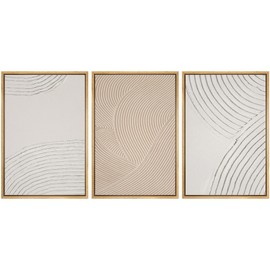 SIGNWIN Framed Canvas Print Wall Art Set Geometric Pastel Spiral Circles Shapes Abstract Illustrations Modern Art Decorative Nordic Chic Calm/Zen for Living Room, Bedroom, Office - 24"x36"x3 Natural