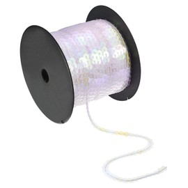 uxcell 100 Yards 6mm Flat Sequin Strip Spangle Paillette String Ribbon Roll Sequin Trim for Sewing Crafts Costume Embellishments, Clear White