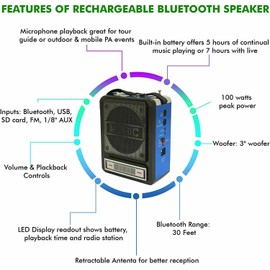 Technical Pro New Technical Pro Rechargeable Bluetooth Speaker /Wired Headset Mic & LED Light