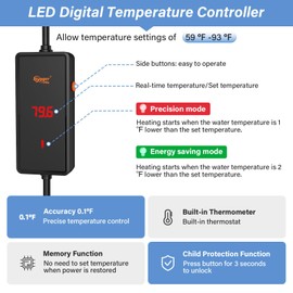 hygger 200w Aquarium Heater, Submersible Fish Tank Heater with Intelligent Temperature Control and Leaving Water Automatically Stop Heating System, for 20-40 Gallon Tanks