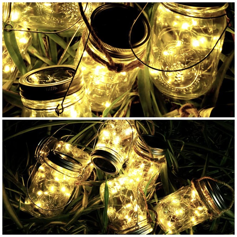 Solar Mason Jar Lights 10 Pack 20 LED Waterproof Outdoor