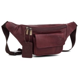 Real Distressed Leather Bum Waist Bag Travel Holiday Money Belt Pouch Change BUMBAG (Vintage Purple)