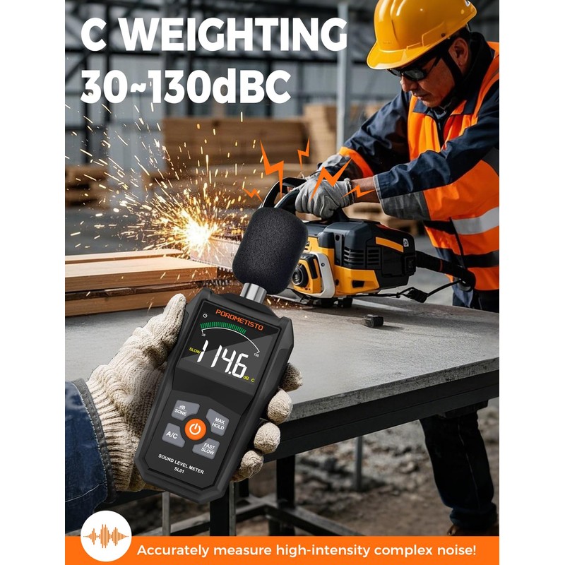 Decibel Meter, POROMETISTO SL01 Digital Sound Level Meter, 30-130dB SPL