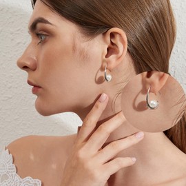 jiamiaoi Pearl Earrings Silver 925 Hanging Pearl Earrings Silver Pearl Earrings Silver/Pink/Gold, Hook Earrings with Pearl Hanging Drop Pearl Earrings Dangle, Sterling Silver, Pearl