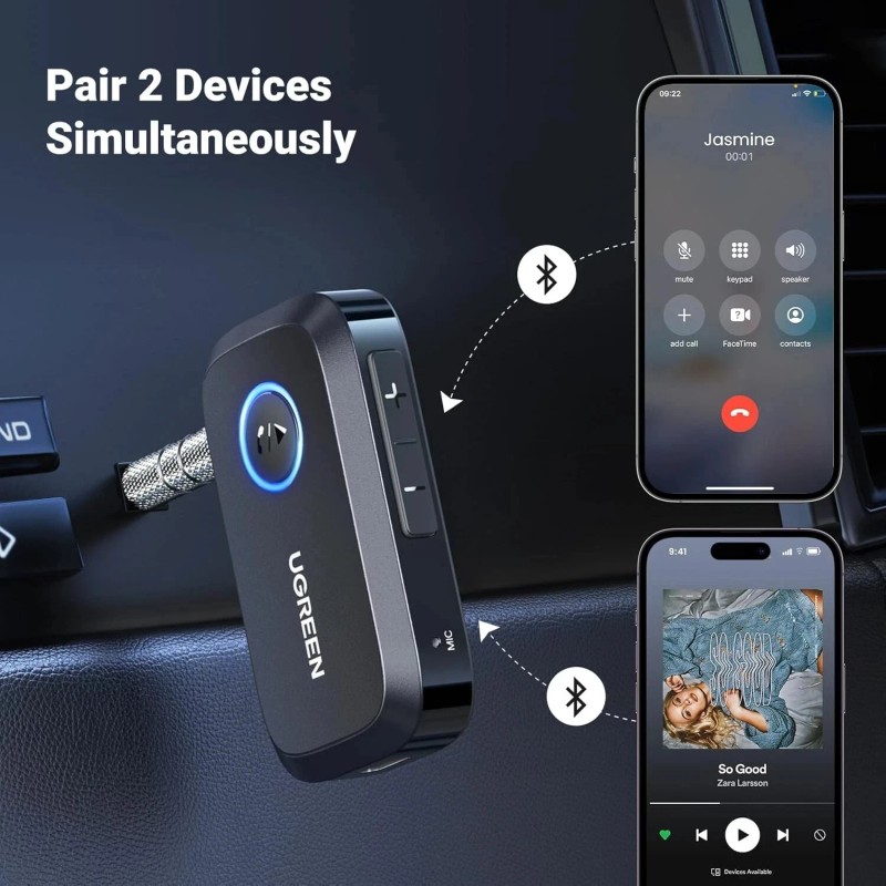 UGREEN 5.4 Aux Bluetooth Adapter for Car, [Greater Connection] Black