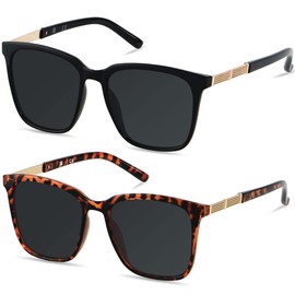 LYZOIT Oversized Sunglasses for Women Mirrored Big Large Shades 2 Pack Fashion Square Frame Sun glasses UV Protection Black Tortoise