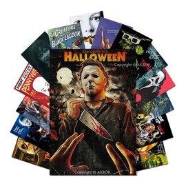 AKBOK Vintage Horror Movie Posters Set Stickers Decal - Classic Scary Movie Stickers Horror Movie Wall Collage Kit for Home Bar Pub Man Cave Bedroom Teens Room Decor - 15Pcs 7.8"x11.8"