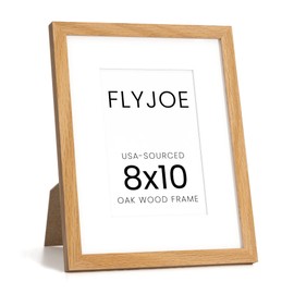 FLYJOE 8x10 Oak Wood Picture Frame with Mat for 5x7, 8 by 10 USA-Sourced Natural Solid Wooden Photo Frame for Wall & Tabletop Display, Shatterproof Plexiglass, 1 Pack, Natural