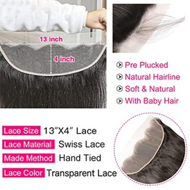DUAUJUIU Lace Frontal Closure 13 x 4 Swiss Lace Real Hair Human Hair Pre Plucked Lace Closure with Natural Hairline Black Unprocessed Remy Hair Straight 10 Inches (25 cm)