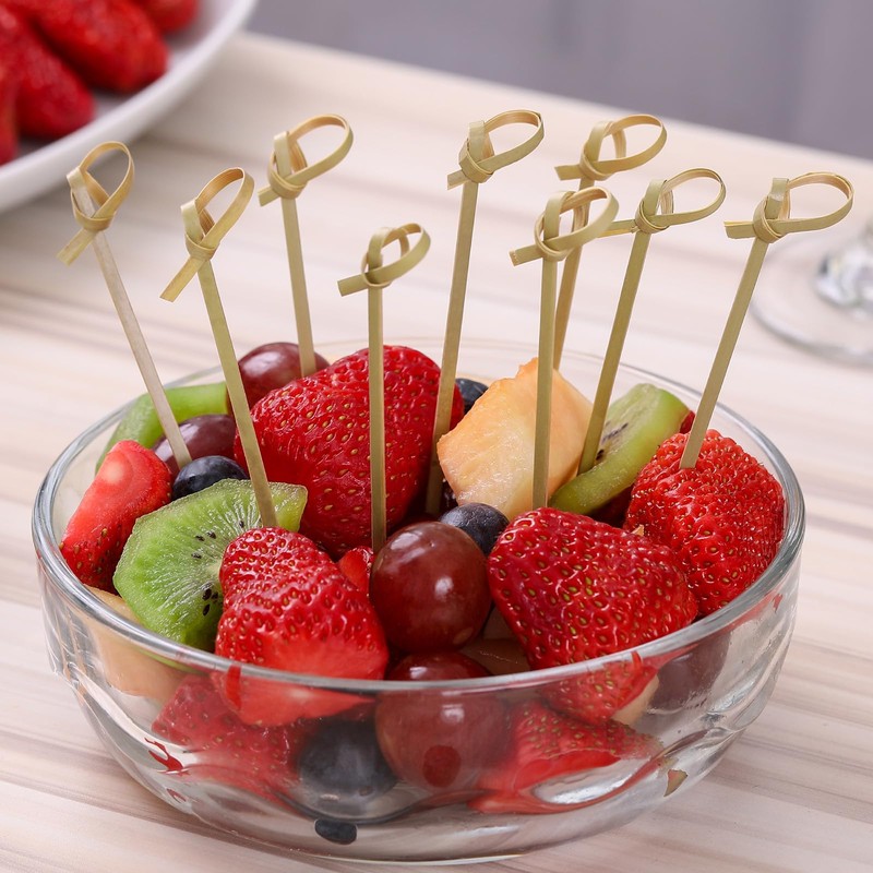 100 Pcs Cocktail Picks, 12cm Bamboo Knot Skewers for Appetizers,