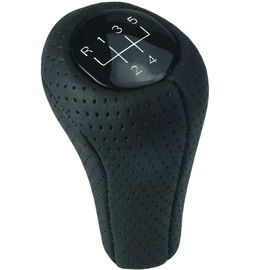 DoLED Leather Perforated Gear Knob in Black with 5 Gears as Plug Play Replacement Part