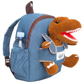Naturally KIDS Medium Dinosaur Backpack - Dinosaur Toys for Kids 5-7 - Kids Backpack for Boys Girls w Stuffed Animal - Gifts for 6 Year Old Boy - w Pockets & Reflective Logo - Backpack w Brown T Rex