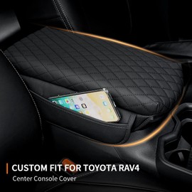Rilsen Custom Fit for Center Console Cover Toyota RAV4 2019 2020 2021 2022 2023 2024 Armrest Cover Center Console Pad Interior Accessories Car Armrest Seat Box Cover Protector with Pockets Storage Bag