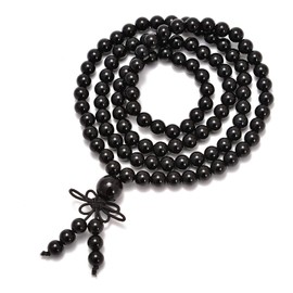 AD Beads Natural Gemstones Buddhist 108 Prayer Healing Beads Mala Stretchy Bracelet Necklace 6mm (Black Onyx)