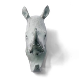 HERNGEE Rhino Head Single Wall Hook / Hanger Animal Shaped Coat Hat Hook Heavy Duty, Rustic, Decorative Gift , Grey