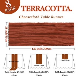 8 Pack Terracotta Cheesecloth Table Runner 10Ft Gauze Cheese Cloth Fall Table Runner 120 Inch Boho Sheer Rustic Fabric for Decor Bridal Baby Shower Wedding Centerpiece Home Table Decoration