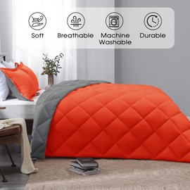Beyond Basic Twin Comforter Set - Orange & Charcoal Gray Reversible Twin Comforter, 1 (66"x92") and 1 Pillow Sham (20"x26"+"2")