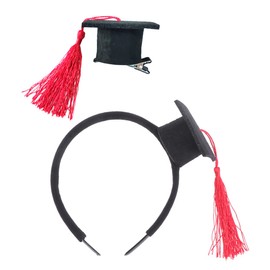 Healeved Graduation Doctoral Hat Headband Hairpin Set Mini Red Tassel Hair Accessories for Men Women Non Slip Hair Hoop for Costume Party Cosplay Ceremony Celebration