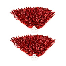 Cheerleader Pom Poms, MYLERCT Pack of 2 Red Pom Poms Made of Metallic Foil, Cheerleader Colourful Pompoms Hand Flower for Sports Cheers, Dance Evening Dress Night Party