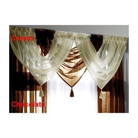 Voile Curtain Swag, Tassled Swags, Sheer Curtain Swags (Cream)