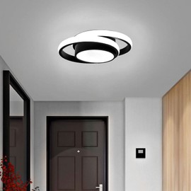 CANEOE Small Modern LED Ceiling Light,2 Rings Creative Design Ceiling Lamp Black Indoor Ceiling Light Fixtures for Hallway Living room Bedroom Kitchen Office Ceiling Lighting (Cool white,6000K)