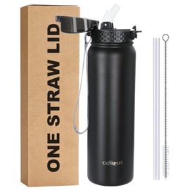 GOPPUS 1L/32oz Stainless Water Bottle with Straw 1 Litre Hot Thermal Water Flask Double Wall Steel Water Bottles Insulated Water Bottles Leakproof Cold Water Bottle Adult