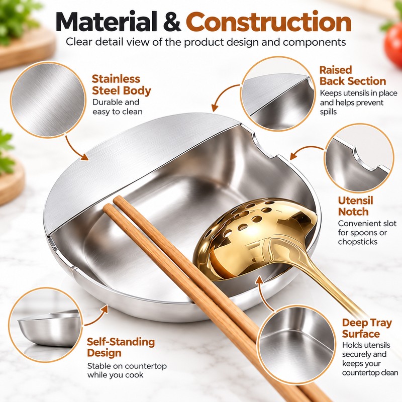 Stainless Steel Utensil Rack for Countertop Use – Self-Standing Ladle,