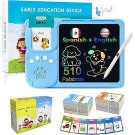 SHOUS Juguetes de Aprendizaje, 510 Palabras Tableta de Escritura LCD con 255 Tarjetas Flash Parlantes, Lectura Bilingüe en Español e Inglés, Montessori Juguetes Regalo, Juguetes para Niños