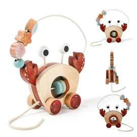 Mamimami Home Nachziehspielzeug Krabben aus Holz, Baby Spielzeug,Motorikspielzeug zum Laufenlernen, Geschenk 1 Jahr Junge