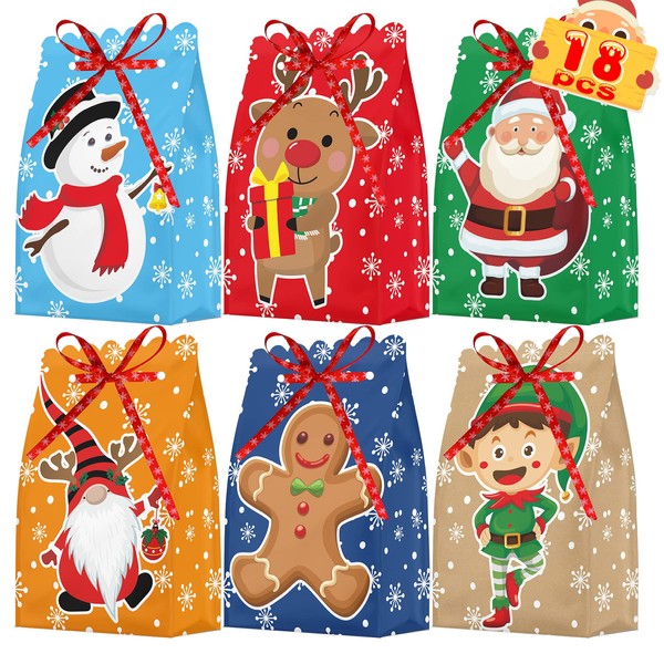 MISS FANTASY Small Christmas Gift Bags for Kids Christmas Goodie Bags Holiday Candy Bags for Gifts Christmas Treat Pastries Cupcakes Cookies Brownies Donuts Kids Small Christmas Party Gift Bags Bulk