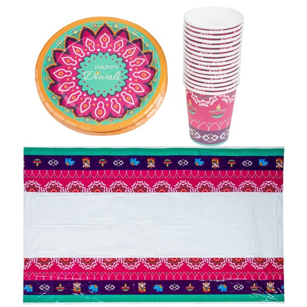 LUOZZY Disposable Paper Plate 90oz Paper Drinking Cups Tablecloth Set