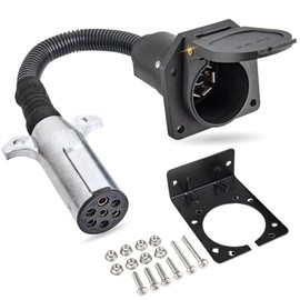 MECMO 7 polos redondos a 7 vías RV Blade Trailer Connector, 7 pines redondos a 7 pines RV Die-Cast Zinc Hembra Socket, adaptador de remolque semirremolque para tractor, vehículo comercial, camioneta,