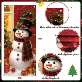 Christmas Door Cover, 79x35Inch Snowman Christmas Door Decorations Reusable Fabric Snowman Banner Backdrop Outdoor Sign for Xmas Front Doors Home Office Wall Doors Party Decorations ﻿
