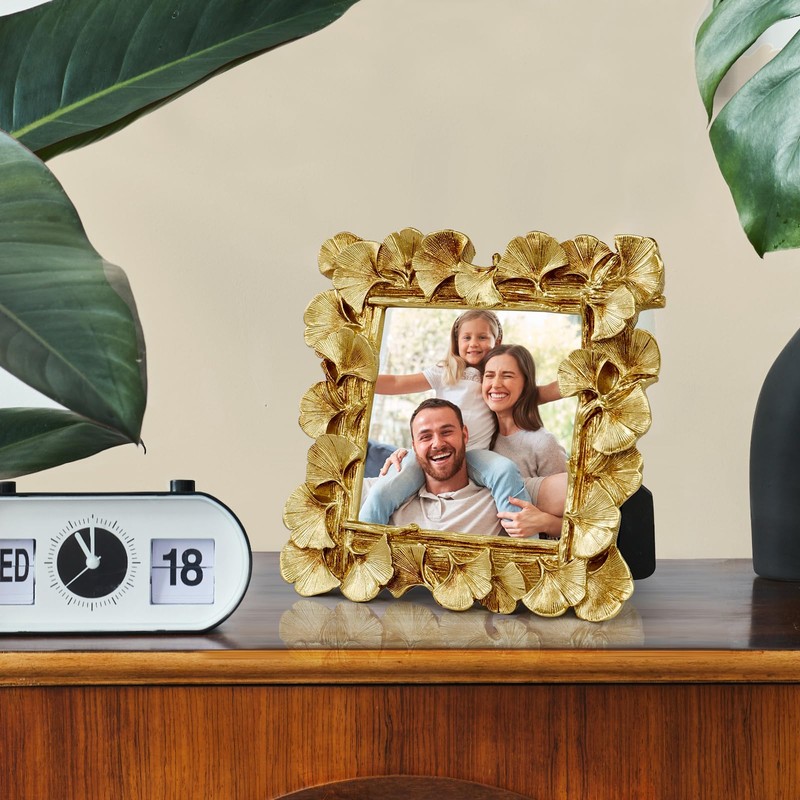 JOJOWISE 4x4 Picture Frame, Gold Ornate Leaf Texture Handmade Resin
