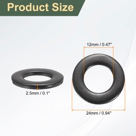 sourcing map 10 Pcs M12 Black Flat Washers, 24mm Outer Diameter, 304 Stainless Steel Metal Washer for Screws Bolts