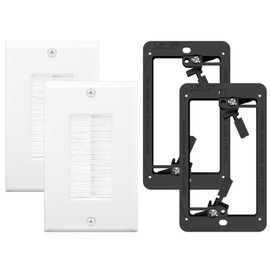 VCE Brush Wall Plate Cable Pass Through with Bracket, Decorator Cover for Low Voltage Cables - White, 2-Pack