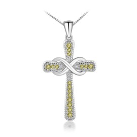 FULULAY Infinity Cross Necklace For Women,925 Sterling Silver With Created Sapphire/Ruby/Emerald/Amethyst/Garnet/Aquamarine/Cubic Zirconia/Crystal August Birthstone Pendant