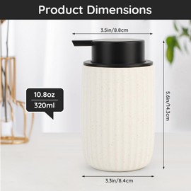 Segbeauty Foaming Soap Dispenser, 320ml Dish Soap Dispenser, Ceramic Hand Wash Dispenser, Shampoo Dispenser with Black Plastic Pump, Kitchen Decor (for Foam Soap)