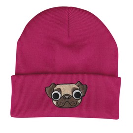 Bang Tidy Clothing Pug Hat - Dog Lovers Gifts for Women Men - Knitted Ladies Winter Hats - Embroidered - Acrylic - Pink