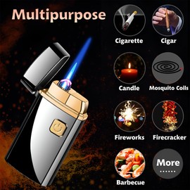 Torch Lighter, Jet Flame Butane Lighter and Dual Arc Lighter 2 in 1，USB Rechargeable Electric Lighter with Battery Indicator, Refillable Butane Windproof Lighter for Gifts (Without Butane)-Dragon A
