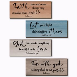 FENCORDAR 4 Pieces Christian Bible Verses Wall Decor Religious Prayer Wall Art Wooden Bathroom Decor Farmhouse Religious Gifts for Women Office Home Bedroom Bathroom Living Room(Farmhouse 10x4 In)