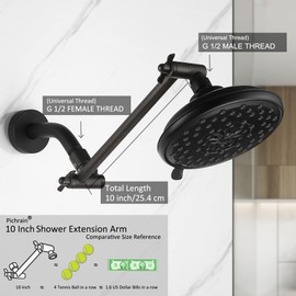 Shower Head Arm, Adjustable Shower Extension Arm for Rain Showerheads, Angle & Height Adjustable Shower Head Extender Arm, G1/2 Universal Connector, Easy to Install (Oil Rubbed Bronze, 10 Inch)